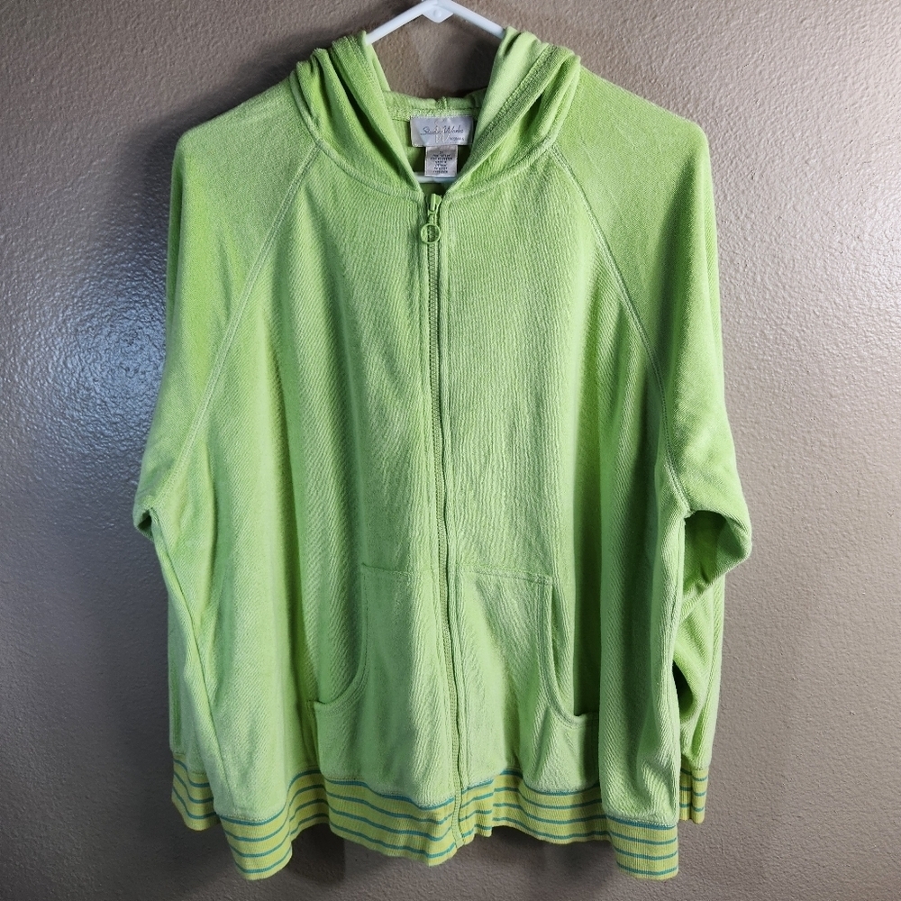 Studio Works Womens |1X| Lime Green Terry Cloth Zip Up Hoodie